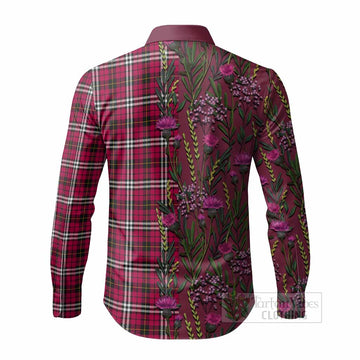 Little Family Crest Tartan Long Sleeve Button Shirts Scottish Thistle Flower Pattern Half Style