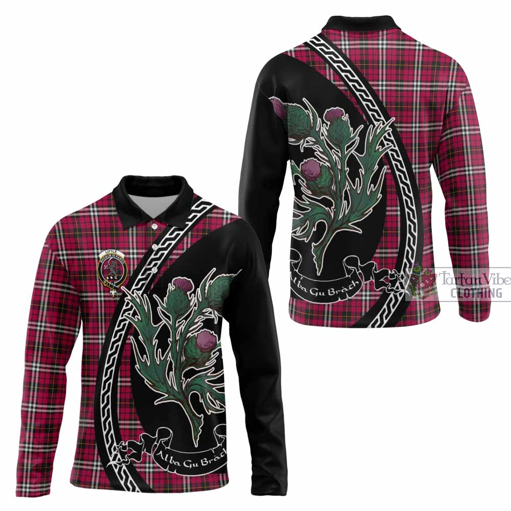 Little Family Crest Tartan Long Sleeve Polo Shirt Alba Thistle Inspired - Tartan Vibes Clothing