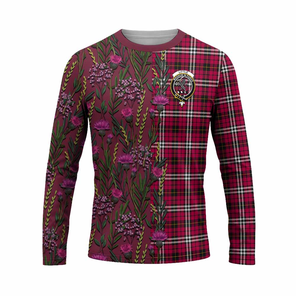 Little Family Crest Tartan Long Sleeve T-Shirt Scottish Thistle Flower Pattern Half Style - Tartan Vibes Clothing