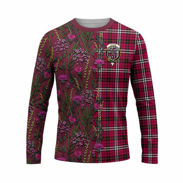Little Family Crest Tartan Long Sleeve T-Shirt Scottish Thistle Flower Pattern Half Style - Tartan Vibes Clothing