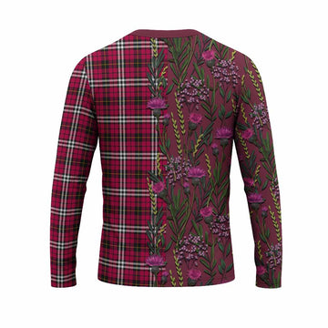 Little Family Crest Tartan Long Sleeve T-Shirt Scottish Thistle Flower Pattern Half Style - Tartan Vibes Clothing