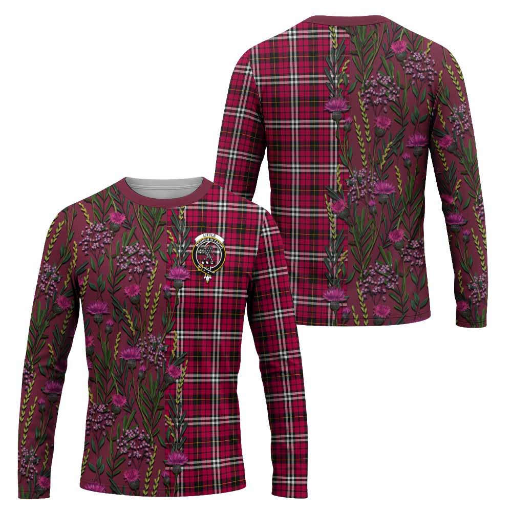 Little Family Crest Tartan Long Sleeve T-Shirt Scottish Thistle Flower Pattern Half Style - Tartan Vibes Clothing