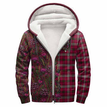 Little Family Crest Tartan Sherpa Hoodie Scottish Thistle Flower Pattern Half Style