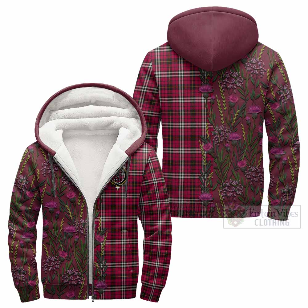 Little Family Crest Tartan Sherpa Hoodie Scottish Thistle Flower Pattern Half Style - Tartan Vibes Clothing