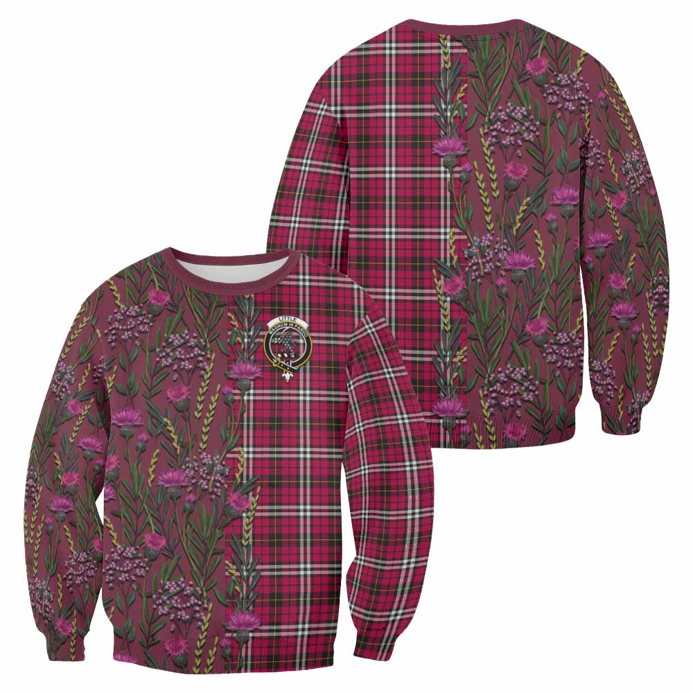 Little Family Crest Tartan Sweatshirt Scottish Thistle Flower Pattern Half Style - Tartan Vibes Clothing