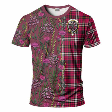 Little Family Crest Tartan T-Shirt Scottish Thistle Flower Pattern Half Style - Tartan Vibes Clothing