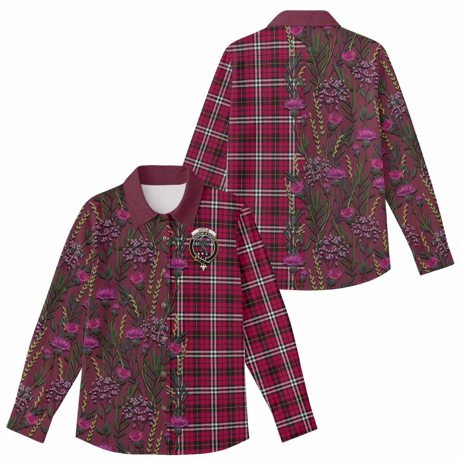 Little Family Crest Tartan Women Casual Shirt Scottish Thistle Flower Pattern Half Style - Tartan Vibes Clothing
