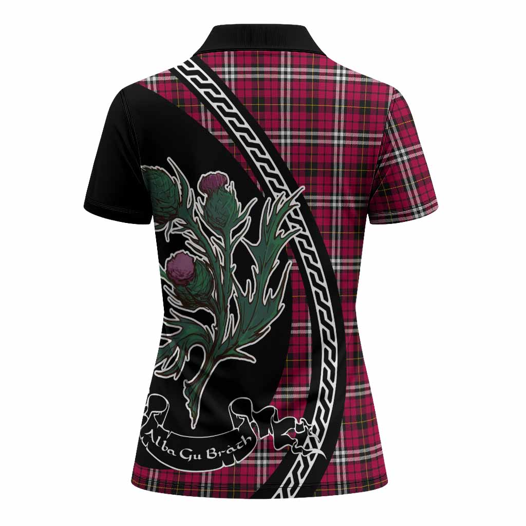 Little Family Crest Tartan Women Polo Shirt Alba Thistle Inspired - Tartan Vibes Clothing