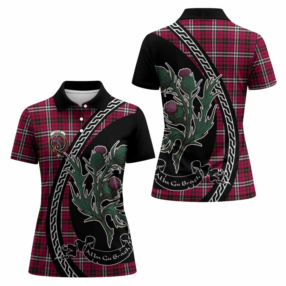 Little Family Crest Tartan Women Polo Shirt Alba Thistle Inspired - Tartan Vibes Clothing