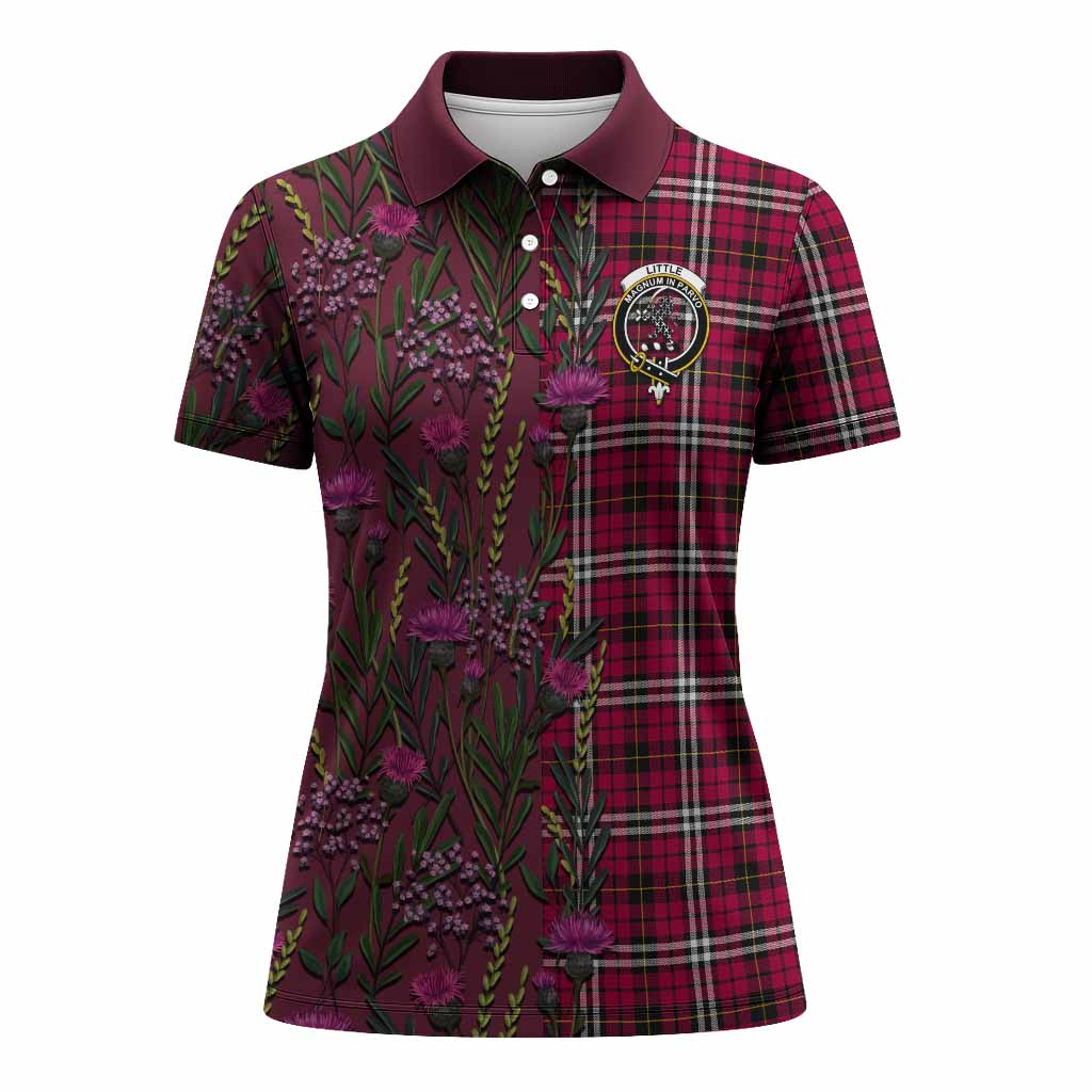 Little Family Crest Tartan Women Polo Shirt Scottish Thistle Flower Pattern Half Style - Tartan Vibes Clothing