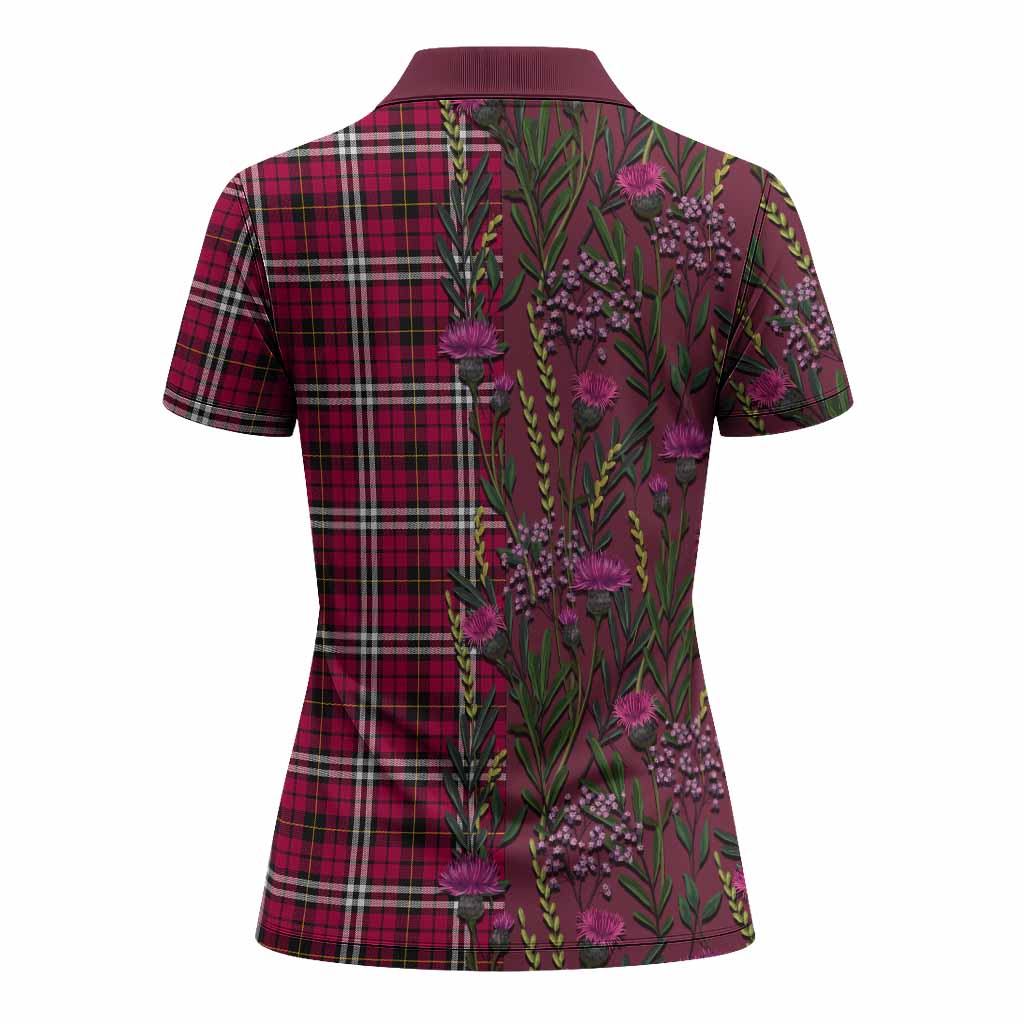 Little Family Crest Tartan Women Polo Shirt Scottish Thistle Flower Pattern Half Style - Tartan Vibes Clothing