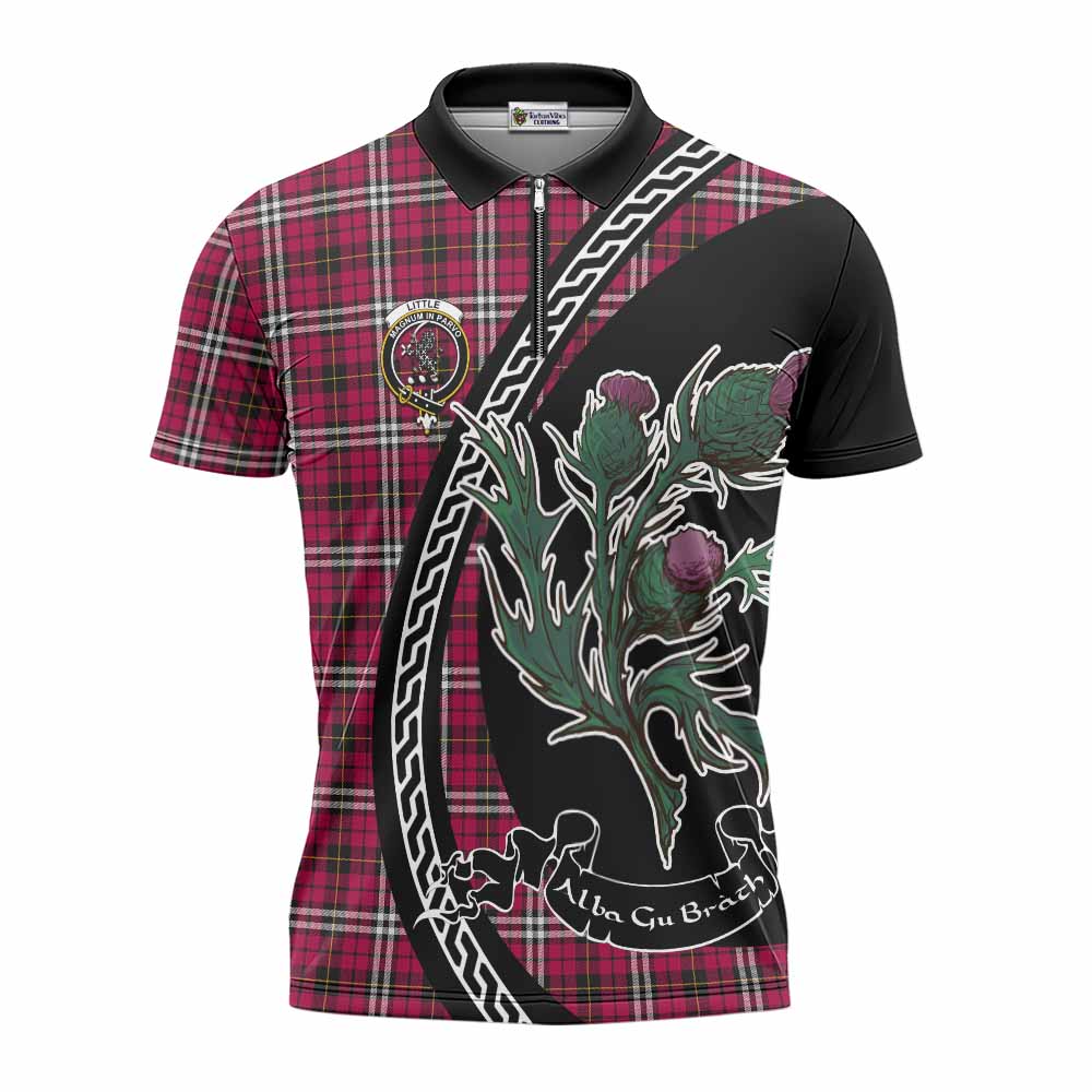 Little Family Crest Tartan Zipper Polo Shirt Alba Thistle Inspired - Tartan Vibes Clothing