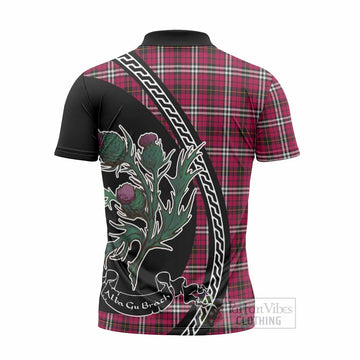 Little Family Crest Tartan Zipper Polo Shirt Alba Thistle Inspired