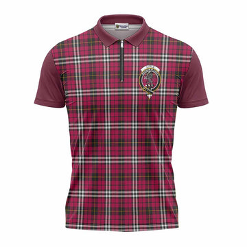 Little Tartan Accent Zipper Polo Shirt with Family Crest