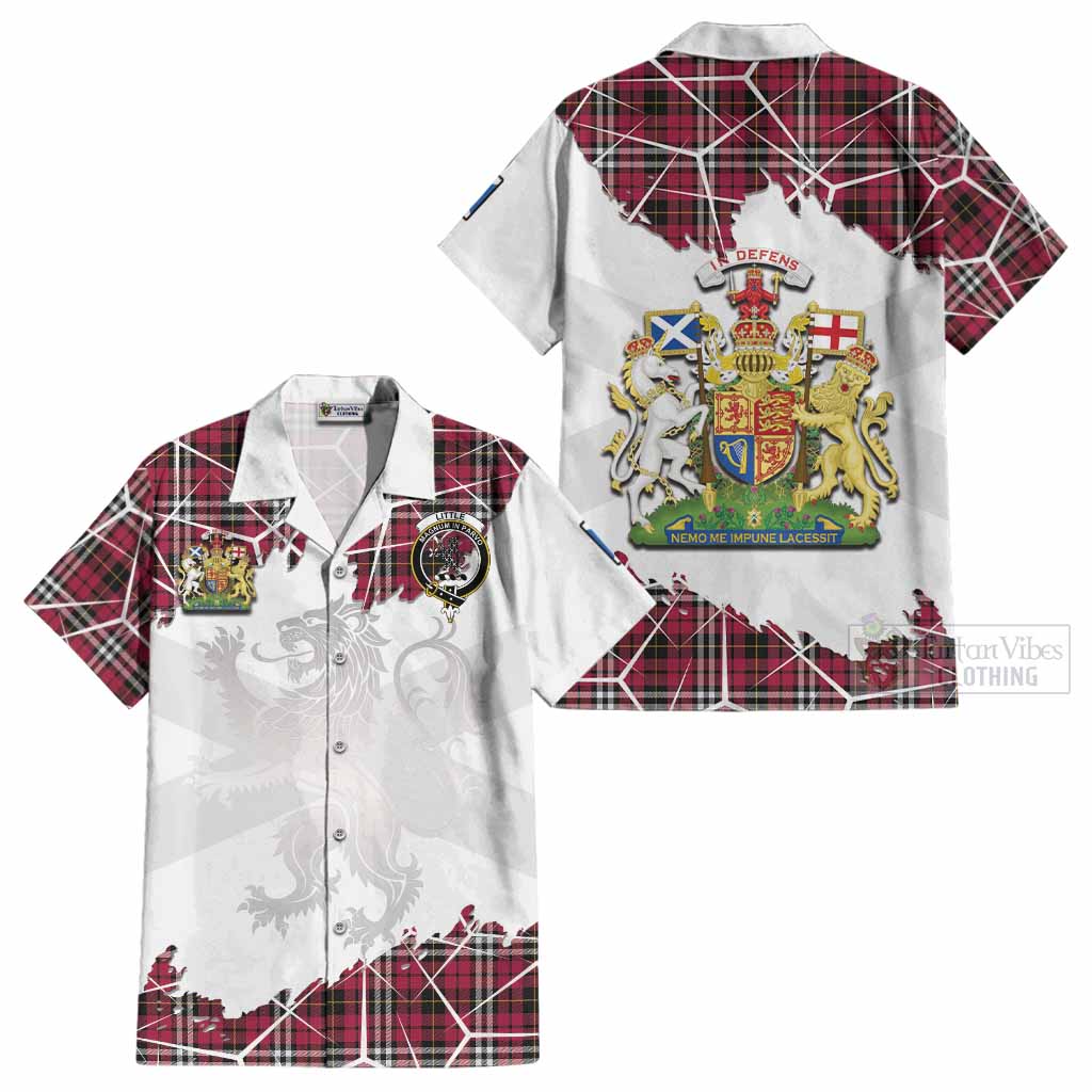 Little Tartan Cotton Hawaiian Shirt with Family Crest and Lion Rampant Grunge Style