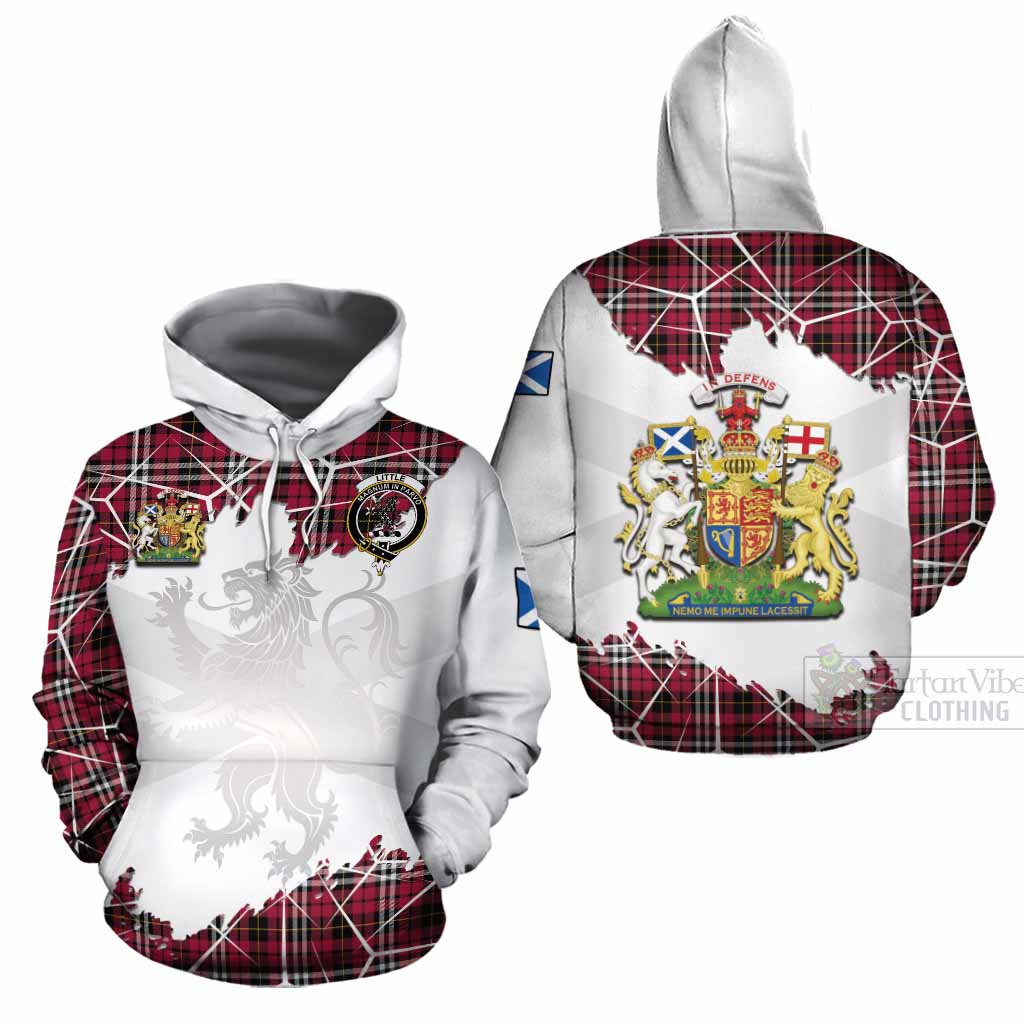 Little Tartan Cotton Hoodie with Family Crest and Lion Rampant Grunge Style