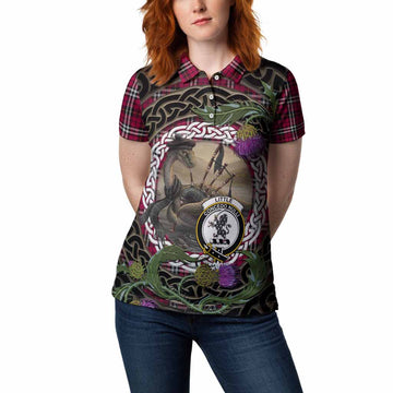 Little Tartan Crest Bagpipe Nessie Women Polo Shirt Scottish Loch Ness Monster Celtic Thistle