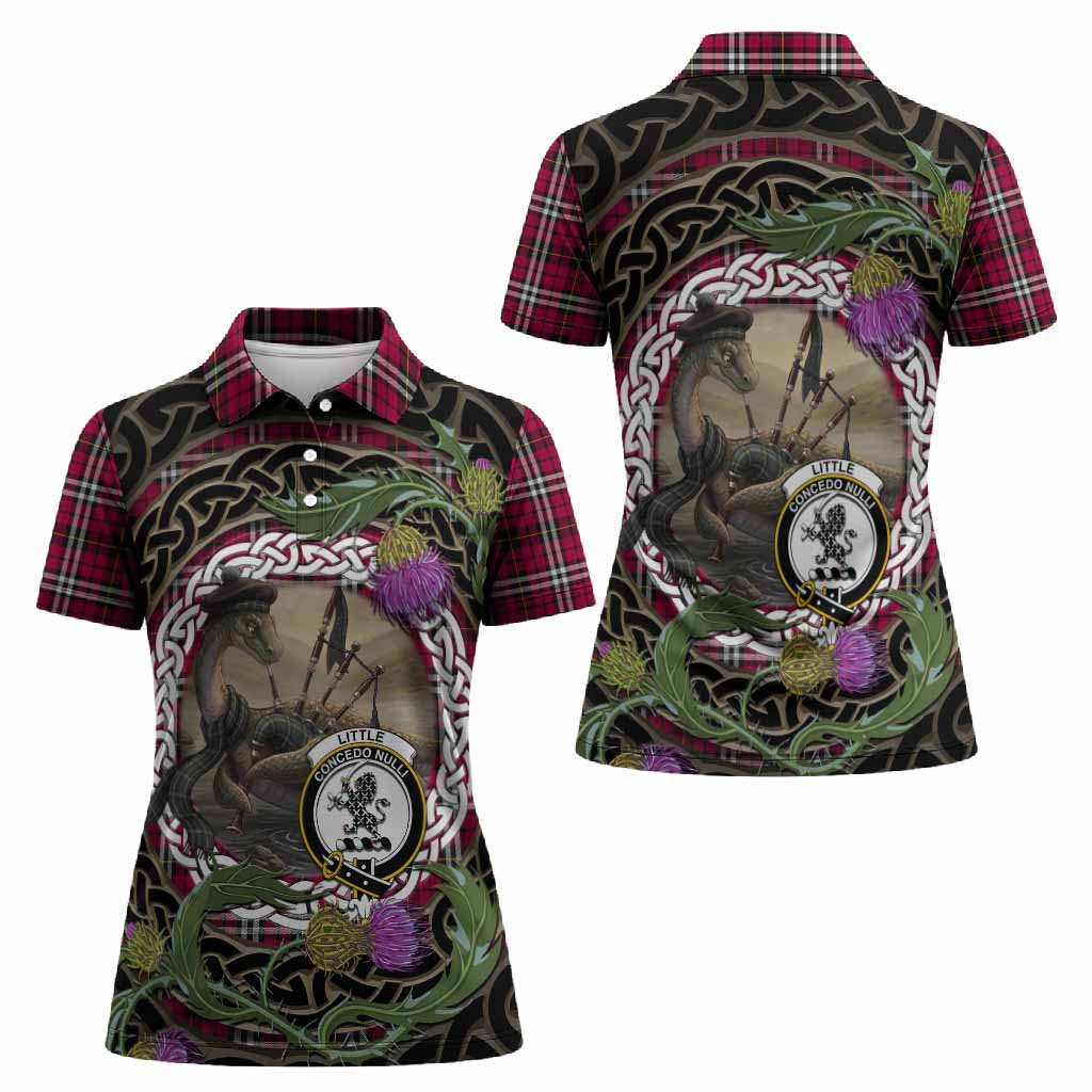 Little Tartan Crest Bagpipe Nessie Women Polo Shirt Scottish Loch Ness Monster Celtic Thistle