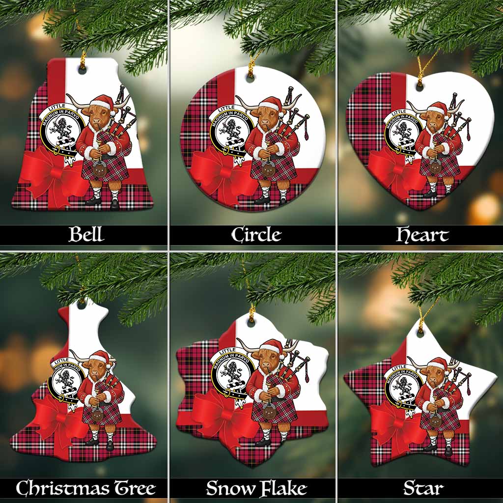 Little Tartan Crest Christmas Ceramic Ornament Highland Cow Bagpipes Coquette Bow Style
