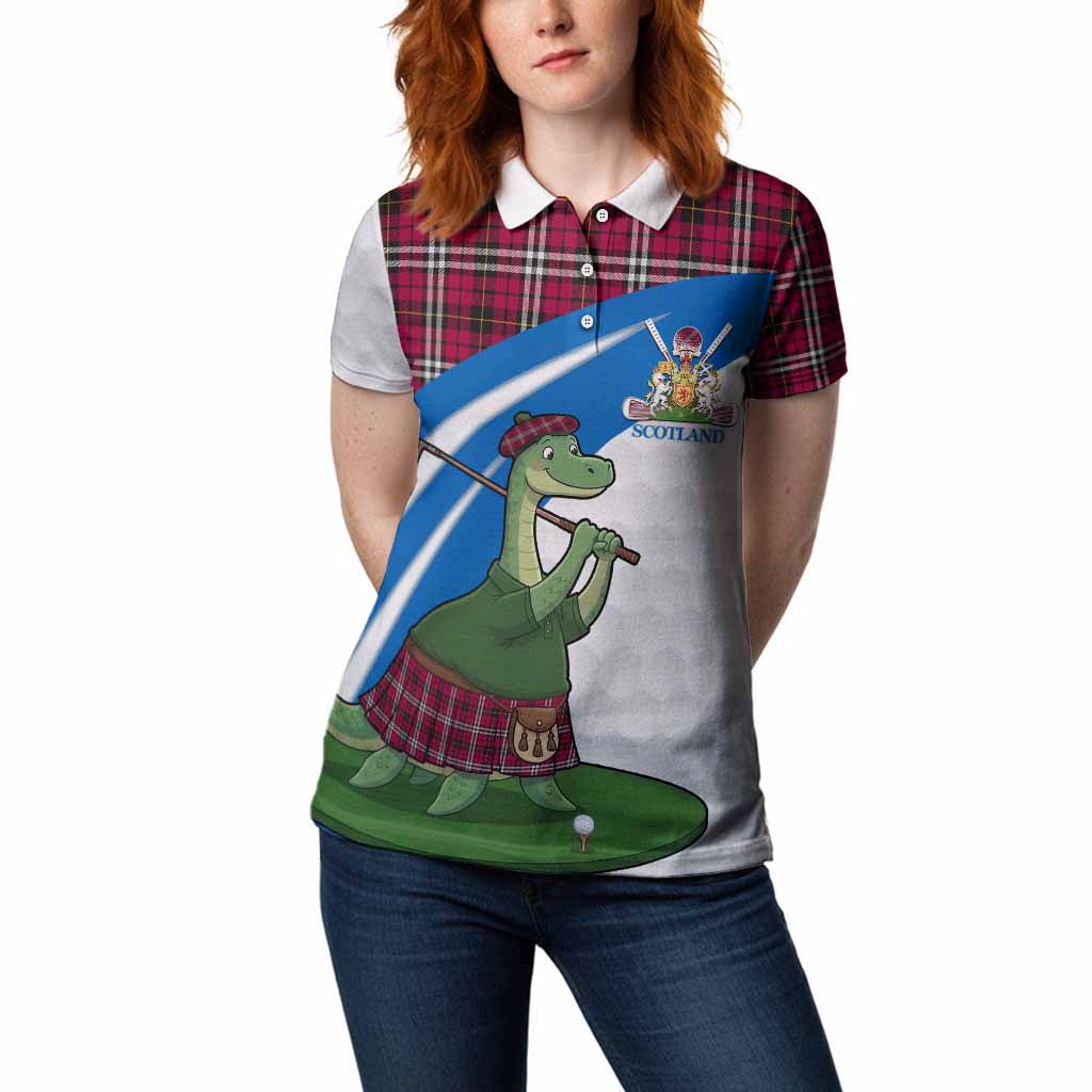 Little Tartan Crest Golf Nessie Women Polo Shirt Loch Ness Monster Sporty Style