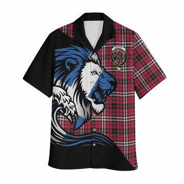 Little Tartan Crest Hawaiian Shirt Scottish Golden Lions Wave Flow