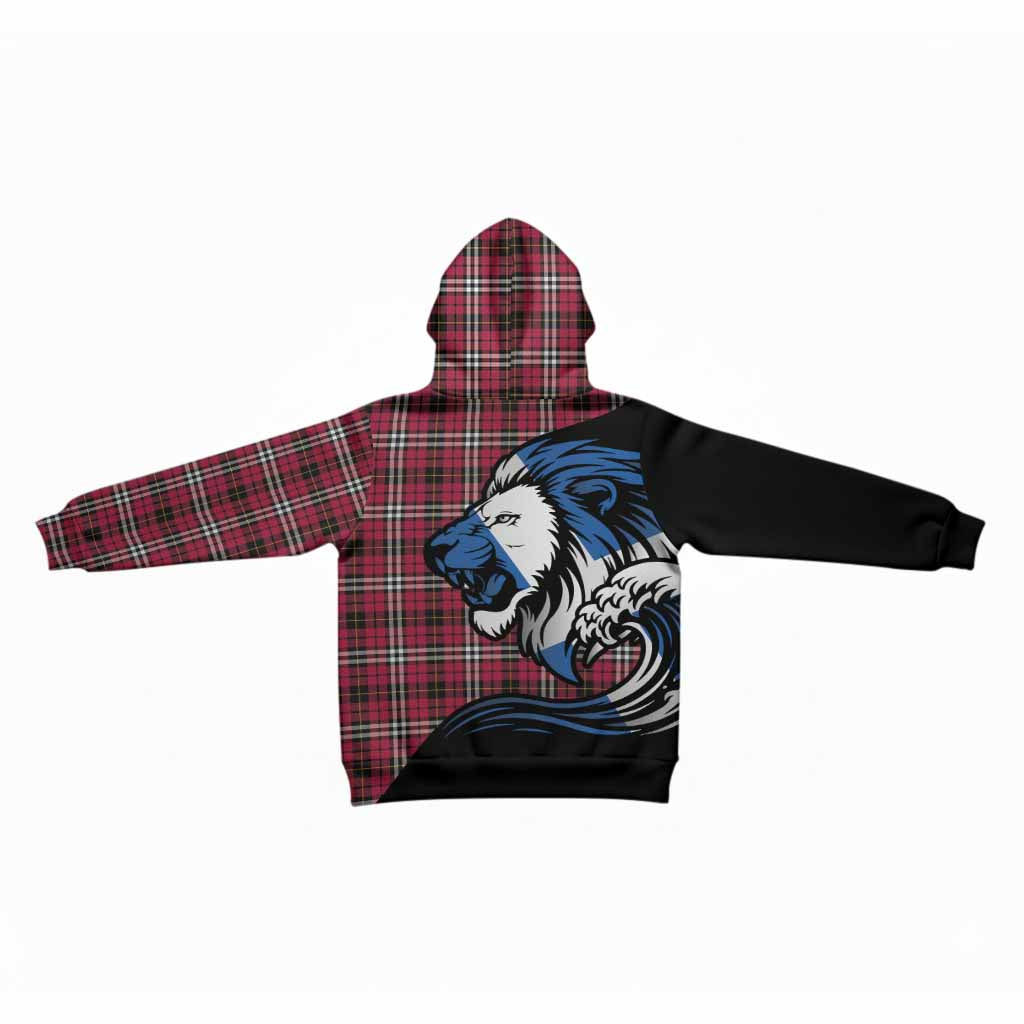 Little Tartan Crest Kid Hoodie Scottish Golden Lions Wave Flow