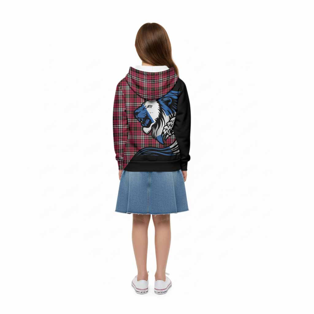 Little Tartan Crest Kid Hoodie Scottish Golden Lions Wave Flow