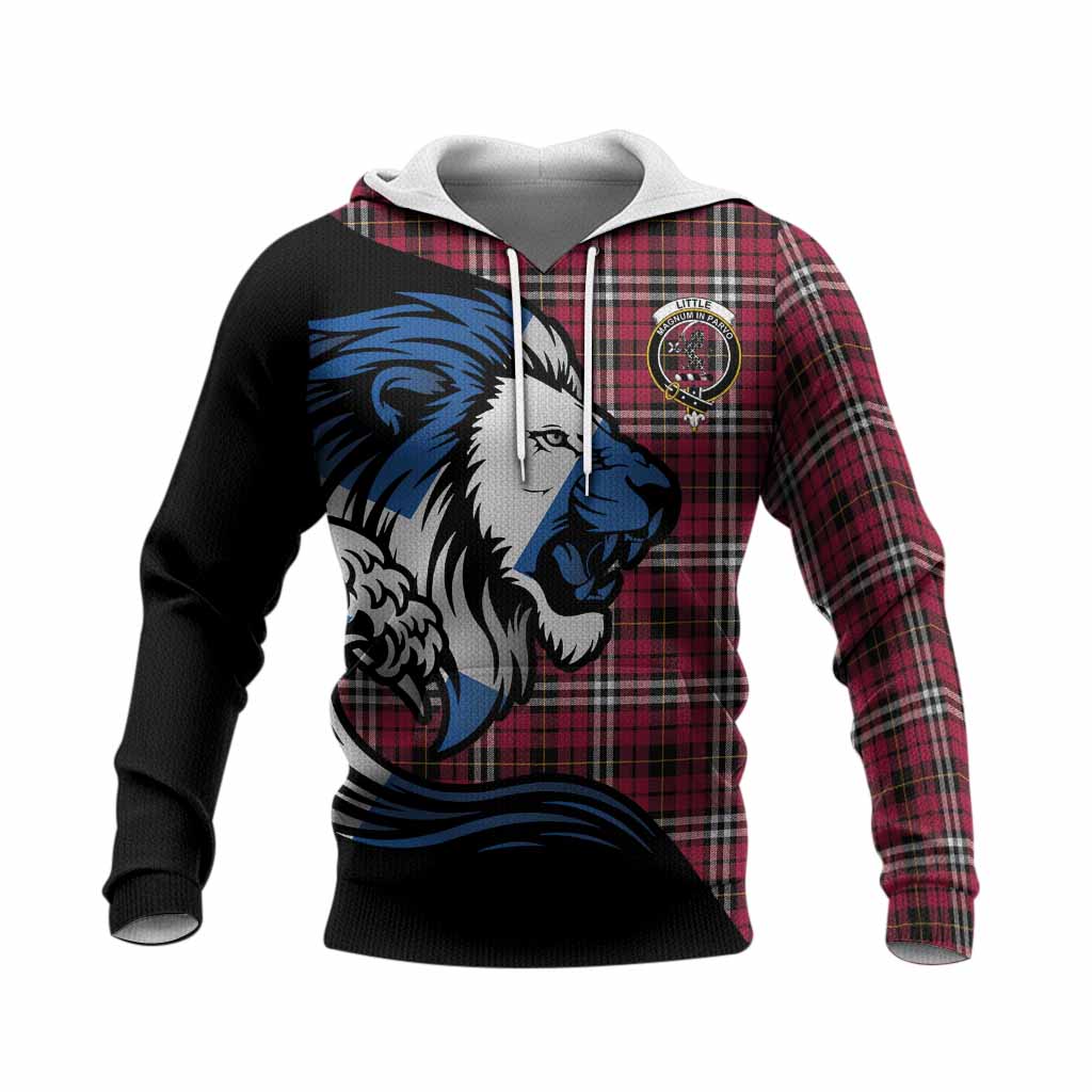 Little Tartan Crest Knitted Hoodie Scottish Golden Lions Wave Flow