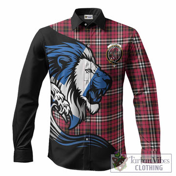 Little Tartan Crest Long Sleeve Button Shirts Scottish Golden Lions Wave Flow