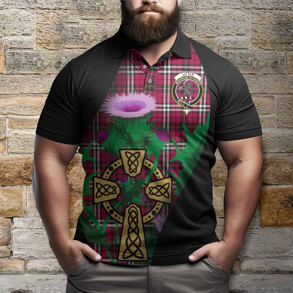 Little Tartan Crest Polo Shirt Celtic Cross Thistle Flowers