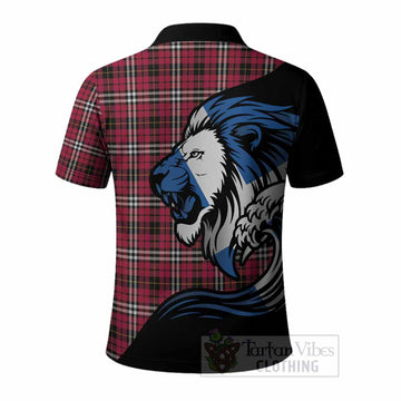 Little Tartan Crest Polo Shirt Scottish Golden Lions Wave Flow