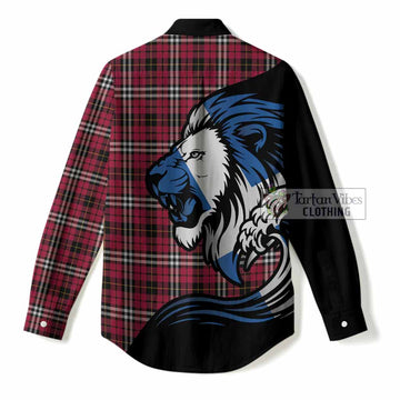 Little Tartan Crest Women Casual Shirt Scottish Golden Lions Wave Flow