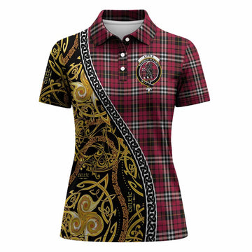 Little Tartan Crest Women Polo Shirt Celtic Knot and Triple Trickle Spiral Symbols