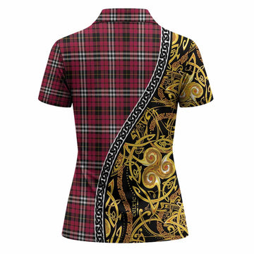 Little Tartan Crest Women Polo Shirt Celtic Knot and Triple Trickle Spiral Symbols