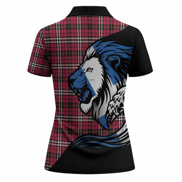 Little Tartan Crest Women Polo Shirt Scottish Golden Lions Wave Flow