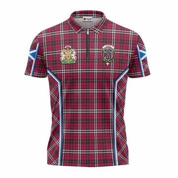 Little Tartan Crest Zipper Polo Shirt Scotland Coat of Arm Flag Style