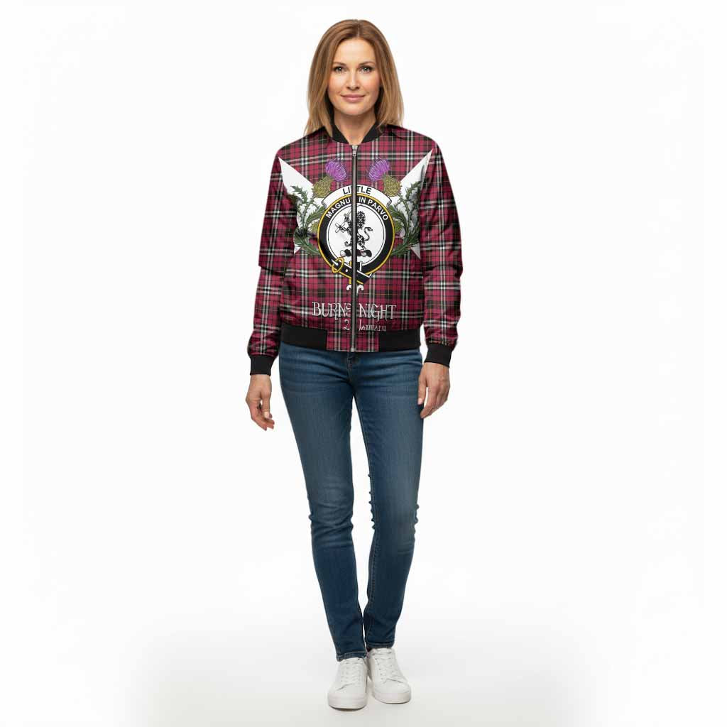 Little Tartan Family Crest Bomber Jacket Scottish Burns Night Thistle Floral