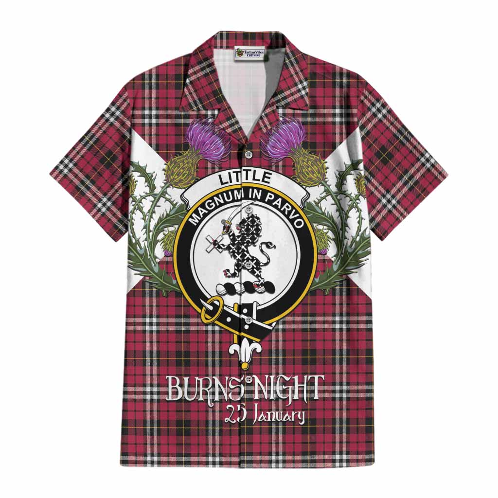 Little Tartan Family Crest Cotton Hawaiian Shirt Scottish Burns Night Thistle Floral