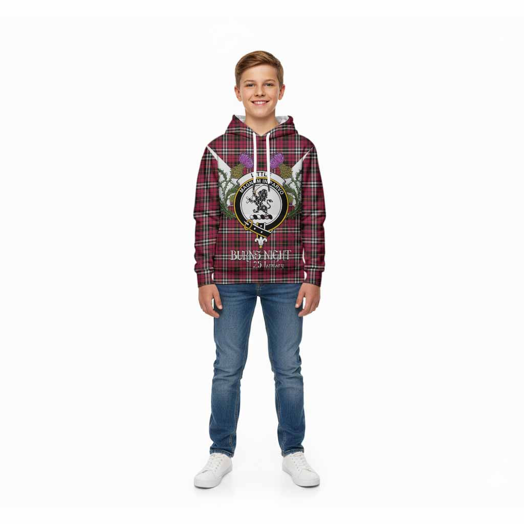 Little Tartan Family Crest Kid Hoodie Scottish Burns Night Thistle Floral