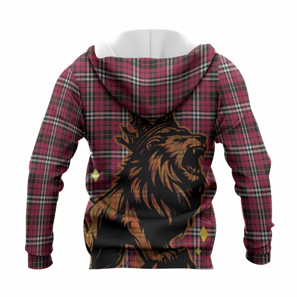 Little Tartan Family Crest Knitted Hoodie Crowned Lion Roaring