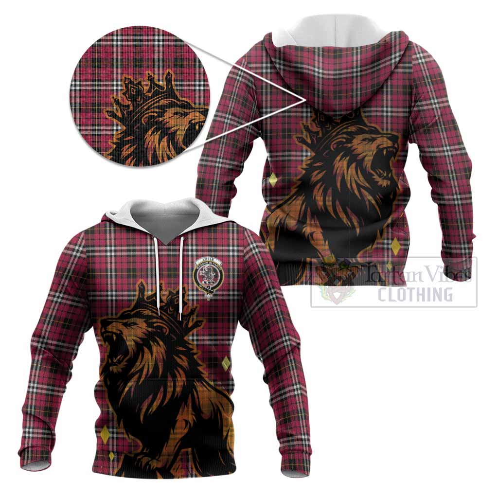 Little Tartan Family Crest Knitted Hoodie Crowned Lion Roaring