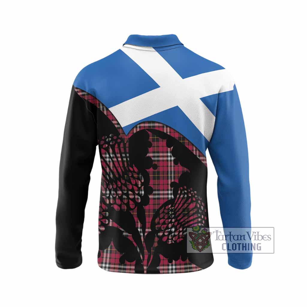 Little Tartan Family Crest Long Sleeve Polo Shirt Scotland Thistle Floral Flag Style
