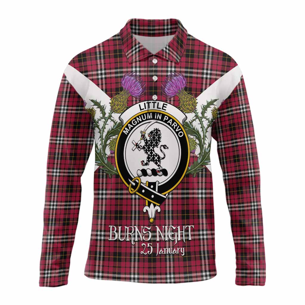 Little Tartan Family Crest Long Sleeve Polo Shirt Scottish Burns Night Thistle Floral