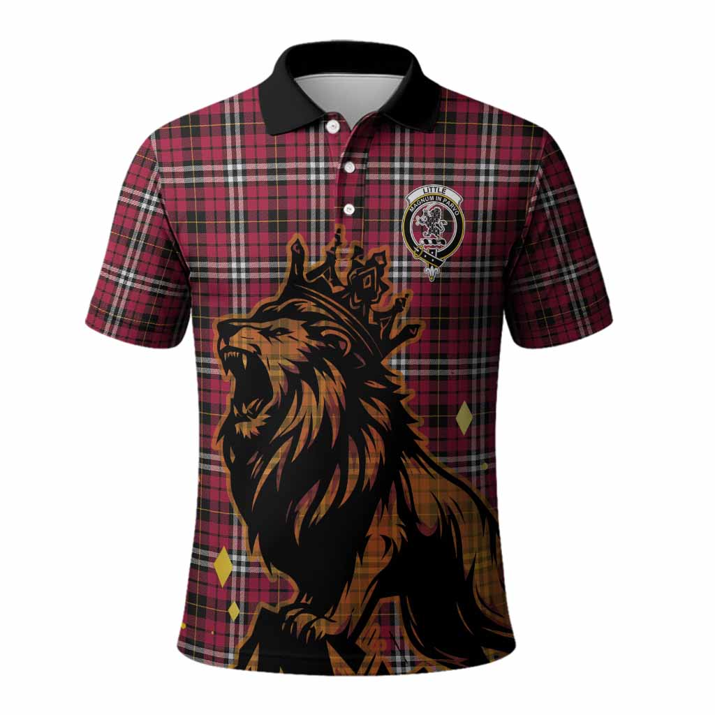 Little Tartan Family Crest Polo Shirt Crowned Lion Roaring