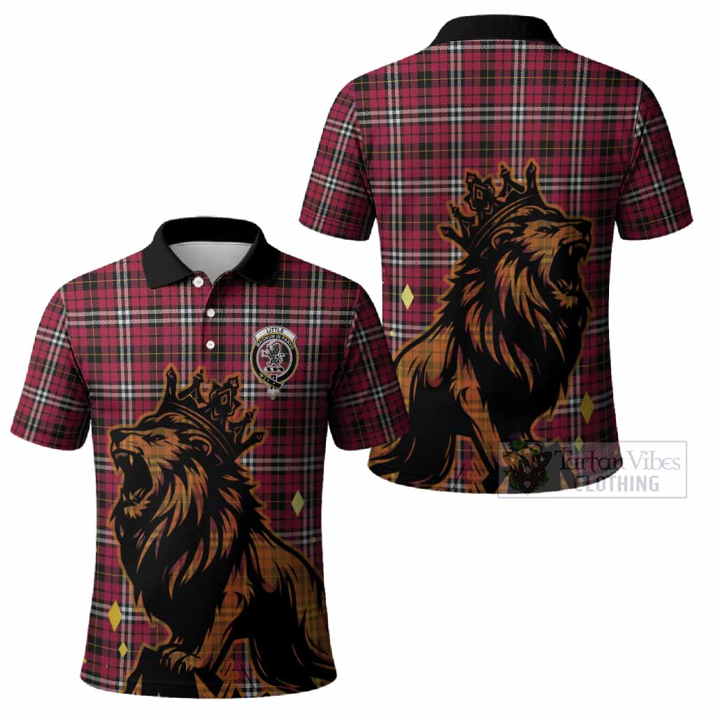 Little Tartan Family Crest Polo Shirt Crowned Lion Roaring