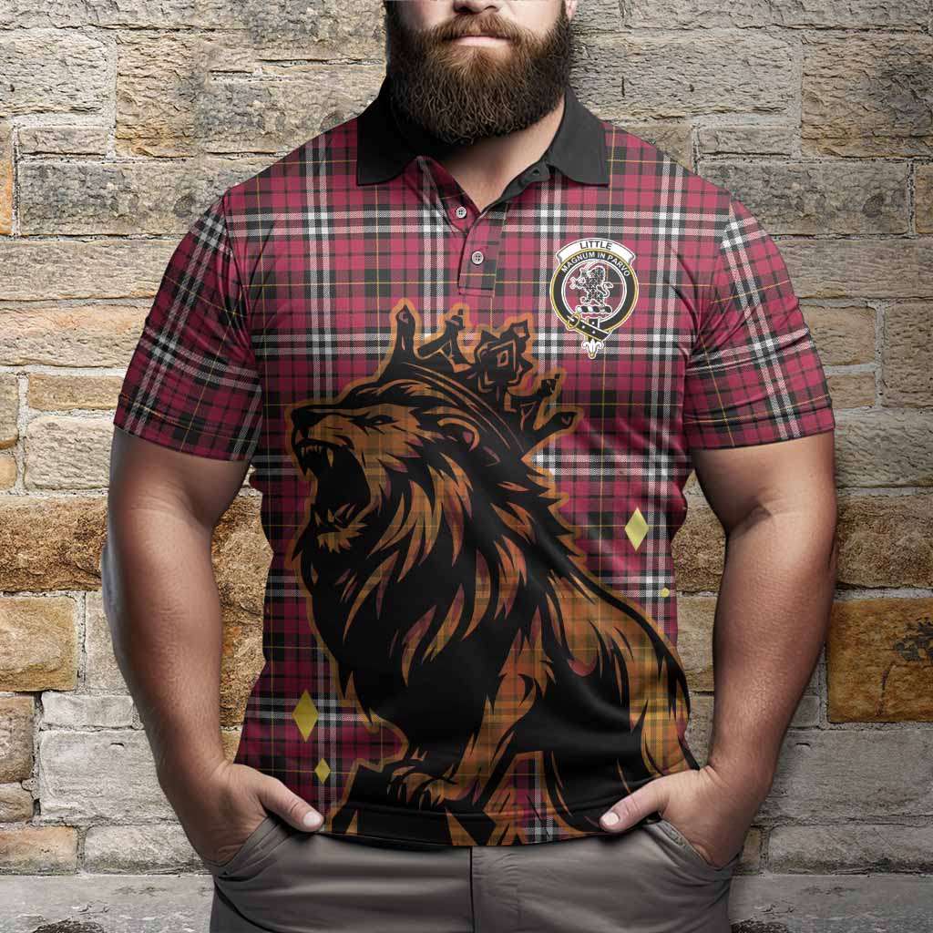 Little Tartan Family Crest Polo Shirt Crowned Lion Roaring