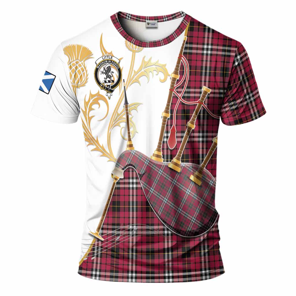 Little Tartan Family Crest T-Shirt Bagpipes with Scottish Thistle