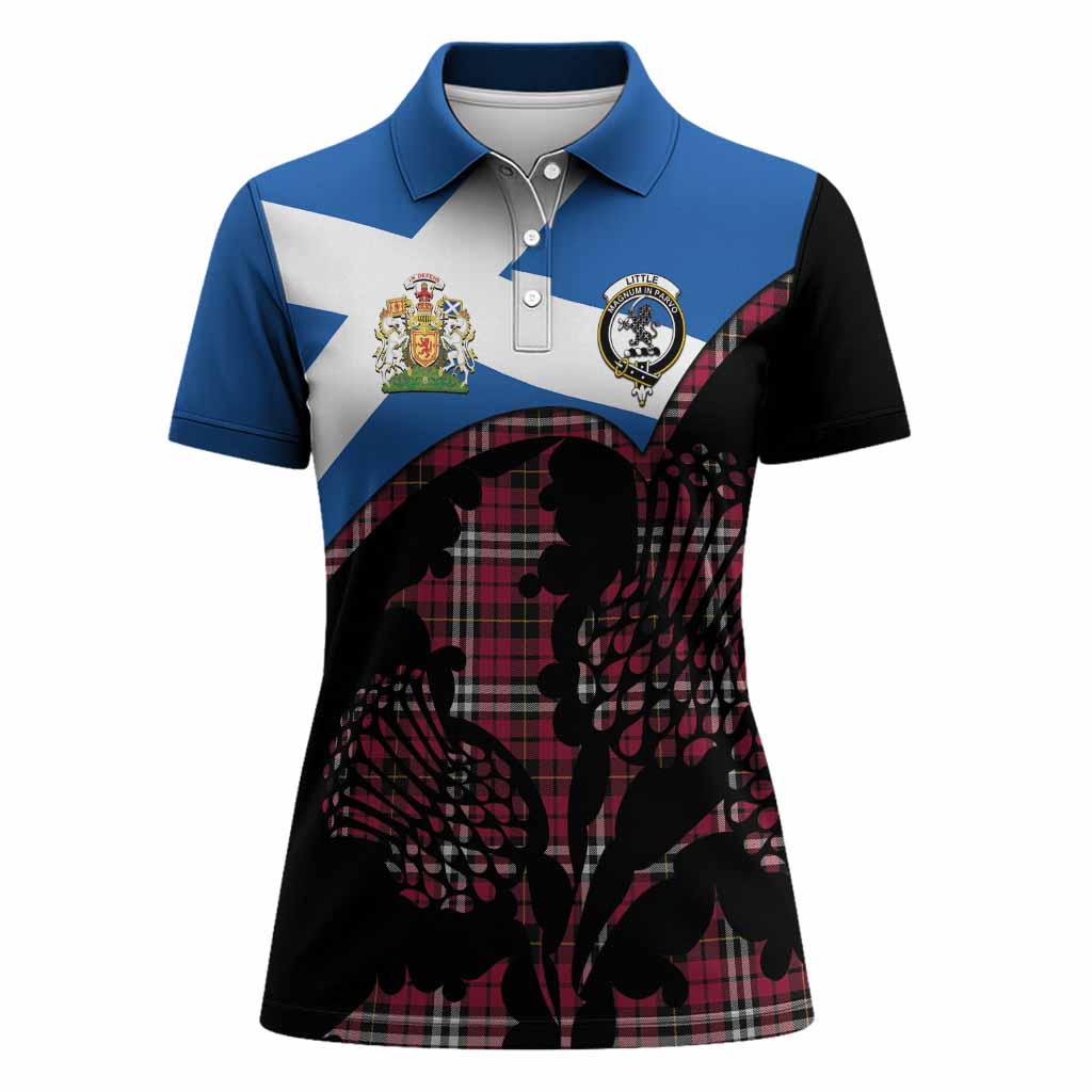 Little Tartan Family Crest Women Polo Shirt Scotland Thistle Floral Flag Style
