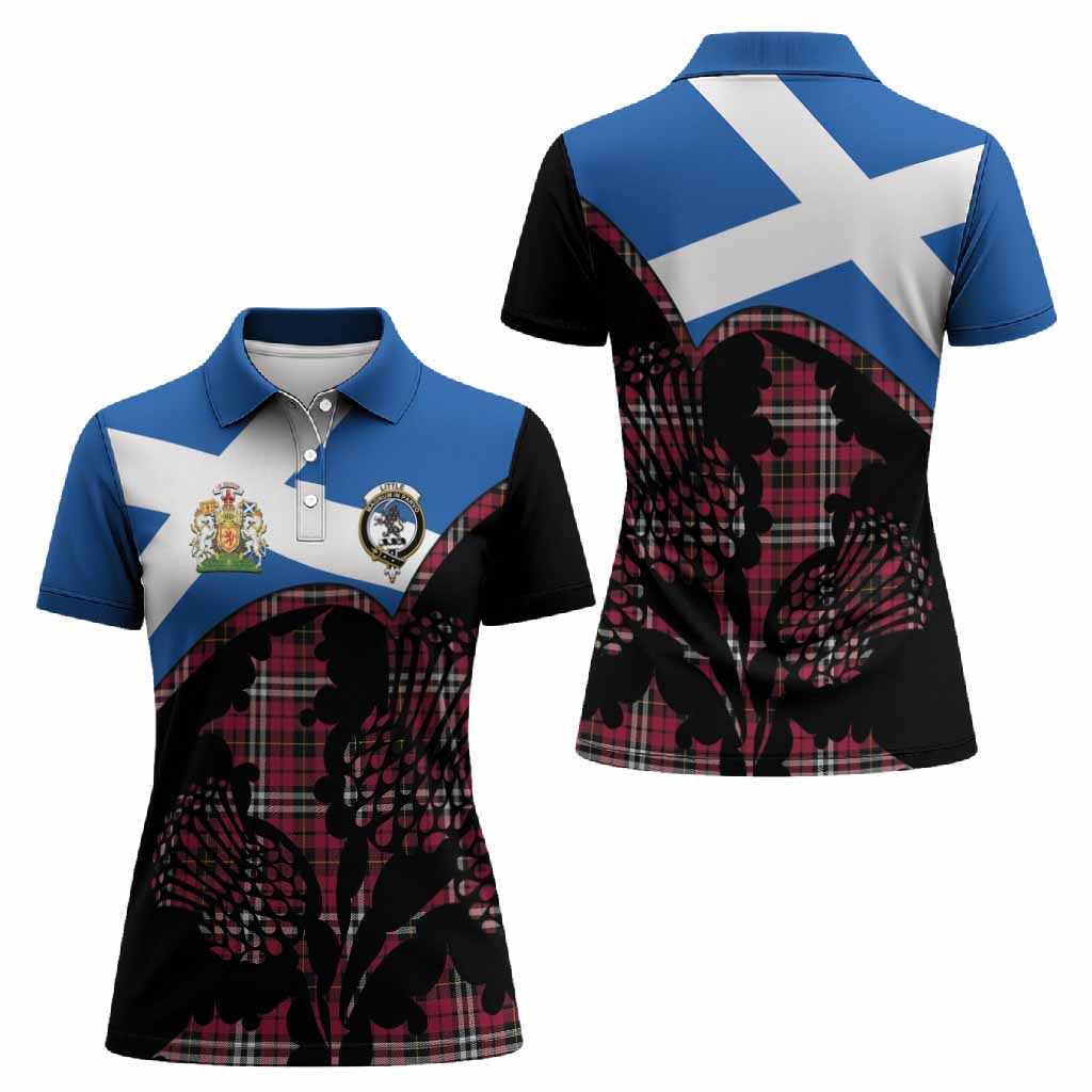 Little Tartan Family Crest Women Polo Shirt Scotland Thistle Floral Flag Style