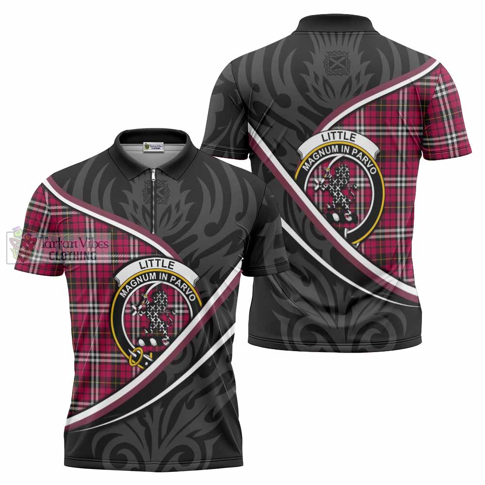 Little Tartan Family Crest Zipper Polo Shirt Celtic Scottish Thistle Floral - Tartan Vibes Clothing
